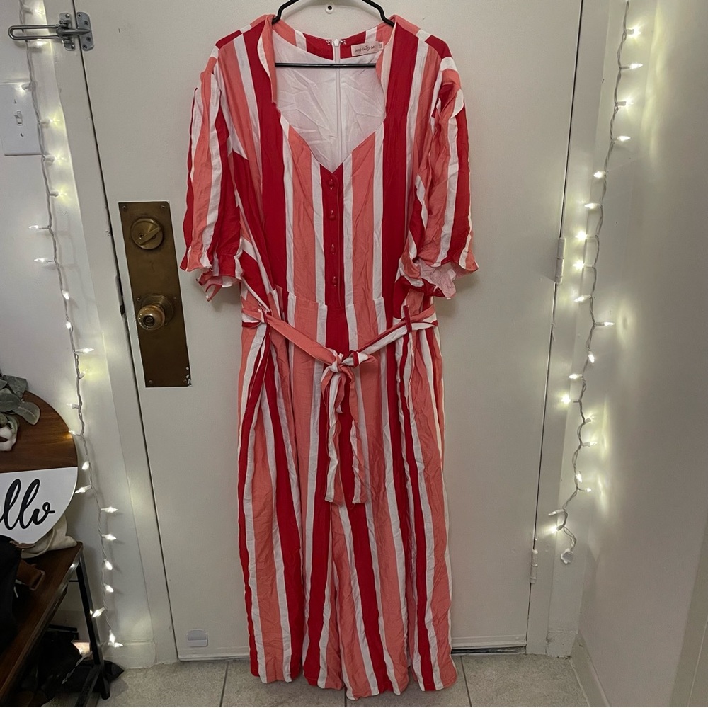 Ivy City Co Red and White Striped Candy Cane Jumpsuit